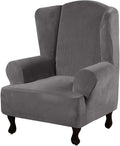 H.VERSAILTEX Wingback Chair Covers Velvet Plush Wing Chair Slipcover 1 Piece High Stretch Wing Back Chair Slipcovers Sofa Cover Furniture Cover with Elastic Bottom, Grey