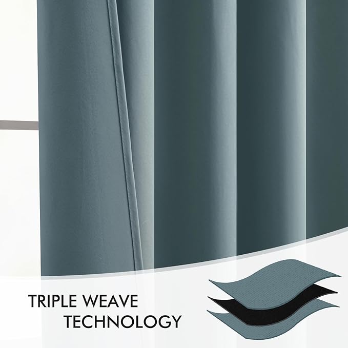 MIULEE Greyish Blue Back Tab Blackout Curtains 63 Inch Length 2 Panels Set for Living Room Bedroom Privacy, Rod Pocket/Pinch Pleat Thermal Insulated Room Darkening Pleated Light Blocking Drapes