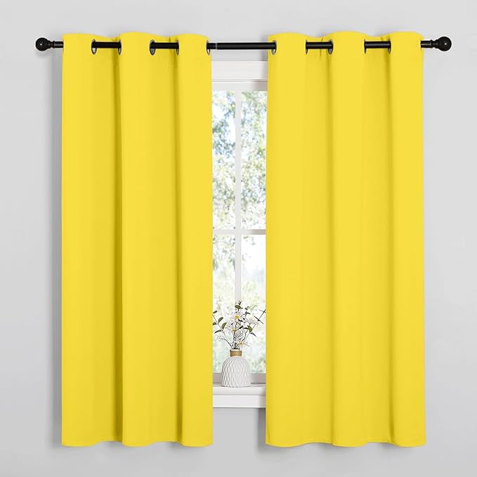 NICETOWN Bright Yellow Nursery Essential Thermal Insulated Solid Grommet Top Short Curtains/Drapes for Son's Room (1 Pair, 42 x 63 inches)