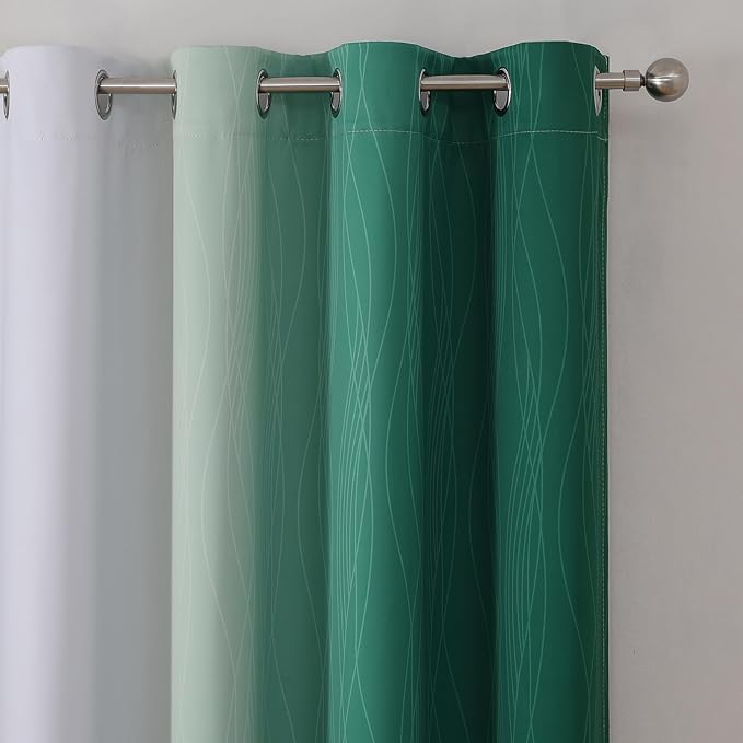 Estelar Textiler Green and Greyish White Gradient Blackout Curtains for Bedroom, Thermal Insulated Ombre Drapes 96 Inches Long, Full Light Blocking Curtains for Living Room, 52Wx96L, 2 Panels