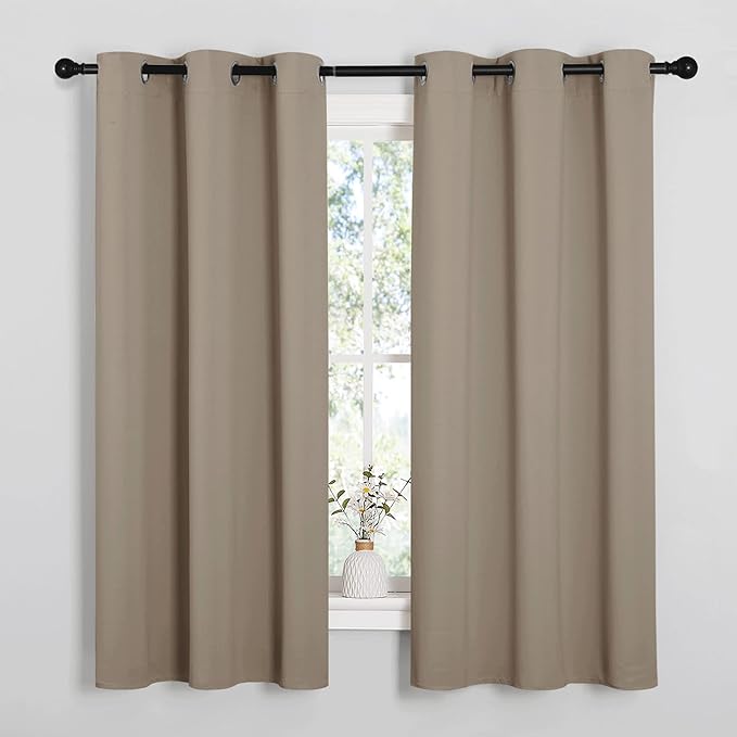 NICETOWN Window Curtain Panels, Thermal Insulated Solid Grommet Blackout Draperies/Drapes for Basement (Taupe, 1 Pair, 34 by 54-inch)