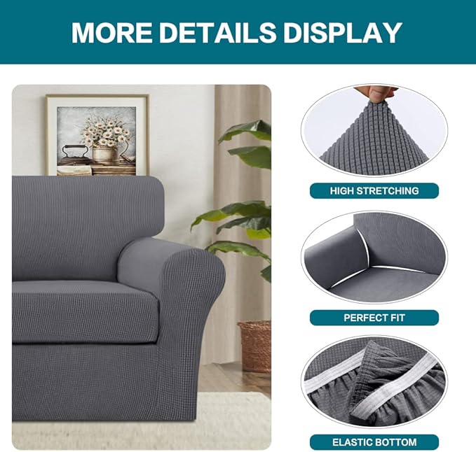Turquoize 2 Piece Chair Covers Chair Slipcovers for Living Room Armchair Couch Cover Chair Sofa Cover with Individual Cushion Covers Furniture Cover for Chairs Feature Jacquard Fabric (Chair, Gray)