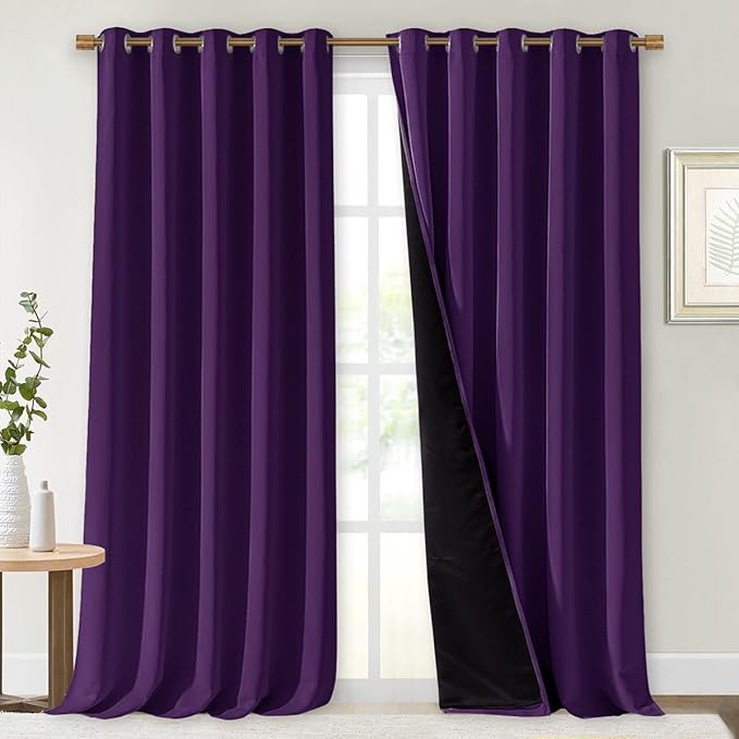 NICETOWN Total Shade Curtains and Draperies, Royal Purple, Package of 2, 62 inches Wide x 95 inches, LongHeavy-Duty Full Light Shading Drapes with Black Liner Backing for Villa/Hall/Dorm Window