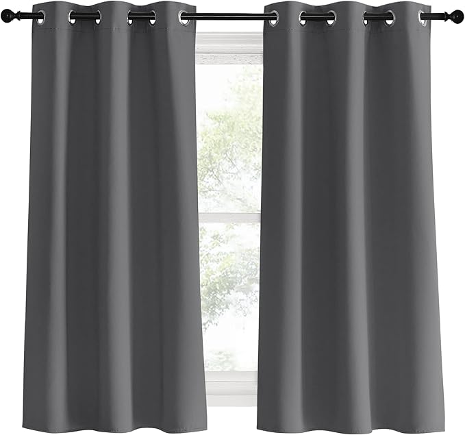 NICETOWN Blackout Window Curtains 60 inch Length 2 Panels, 34 x 60 Inch, Grey, Grommet Top Room Darkening Thermal Insulated Solid Vertical Drapes for Bedroom/Kid Room