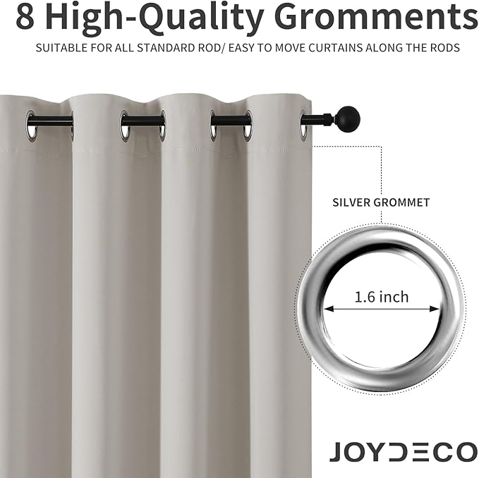 Joydeco Blackout Curtains 95 Inch Length 2 Panels Set, Thermal Insulated Long Curtains& Drapes 2 Burg, Room Darkening Grommet Drapes for Living Room Bedroom Window (Natural, W52 x L95 Inch,)