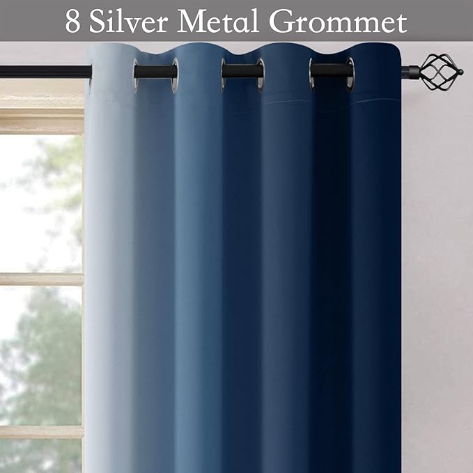 SimpleHome Ombre Room Darkening Curtains for Living Room, Light Blocking Gradient Blue to Greyish White Thermal Insulated Grommet Window Curtains/Drapes for Bedroom, 2 Panels, 52x72 inches Length