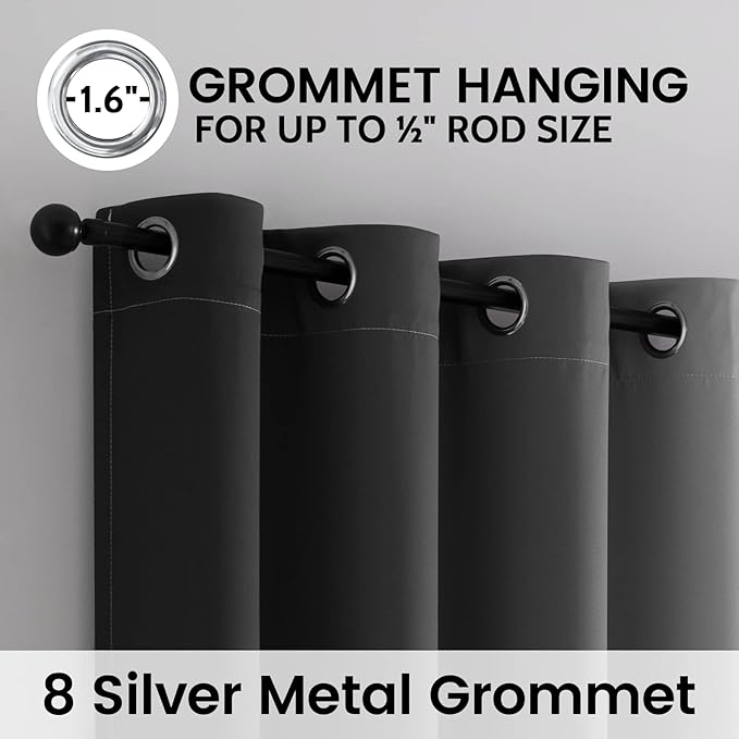 SimpleHome Black and Greyish White Blackout Curtains for Bedroom 96 Inches Long, Room Darkening Grommet Curtains for Living Room,Thermal Insulated Ombre Drapes,2 Panels, 52x96 inches Length