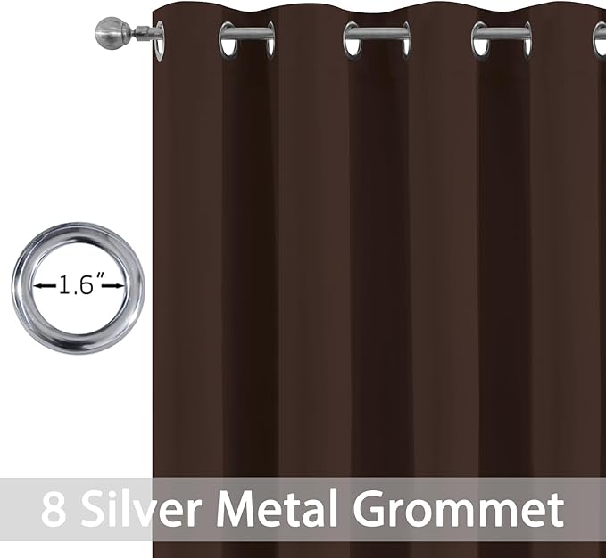Yakamok Blackout Room Darkening Insulated Grommet Panels Window Curtains with 2 Tie Backs (Set of 2, Chocolate Brown, 52 x 96 Inch)