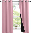 NICETOWN 100% Blackout Short Curtains with Black Liners, 2 Panels, 37"W by 63"L, Crystal Pink, Solid Thermal Insulated Full Blackout 2-Layer Lined Drapes, Energy Efficiency Window Drapes for Bedroom