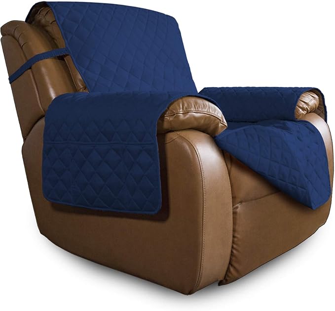 Easy-Going Oversized Recliner Cover Reversible Couch Cover Sofa Cover for Living Room Water Resistant Furniture Protector with Elastic Straps for Pets Dog (Oversized Recliner, Navy/Navy)