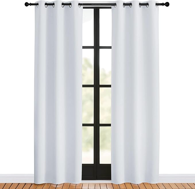 NICETOWN Room Darkening Curtains for Living Room, 34 by 80, 2 Panels, Greyish White, Easy Care Solid Thermal Insulated Silver Grommet Light Blocking Vertical Drapes for Bedroom