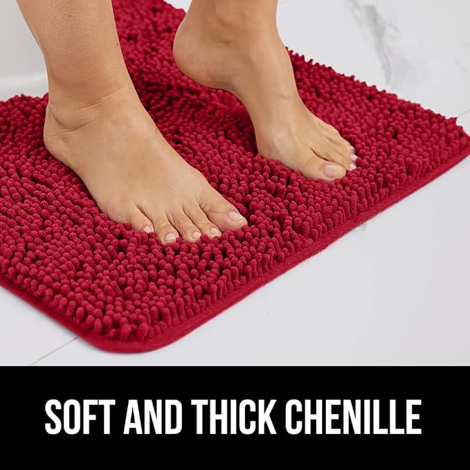 Bath Rug, 44 x 26 Inch Chenille, Quick-Dry Microfiber with Rubber Backing
