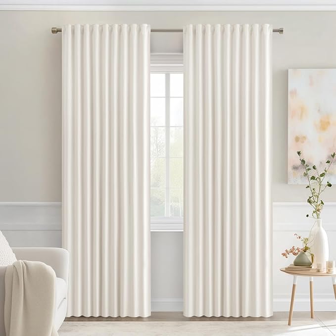 MIULEE Ivory Back Tab Blackout Curtains 90 Inches Long 2 Panels Set for Living Room Bedroom Privacy, Rod Pocket/Pinch Pleat Thermal Insulated Room Darkening Pleated Light Blocking Drapes