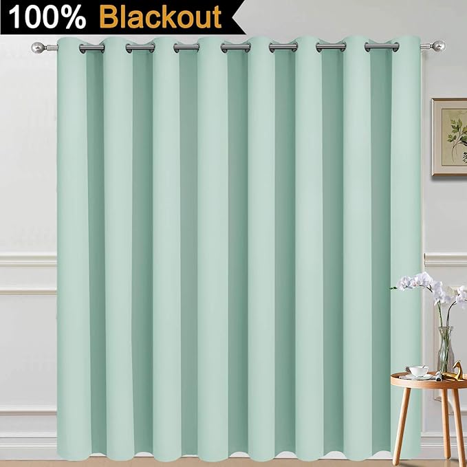 Yakamok Extra Wide 100% Blackout Full Shading Curtains for Patio Door, Thermal Backing Sliding Glass Door Drape, Privacy Assured Window Treatment for Sliding Door Curtains,Aqua, W100 x L96, 1 Panel