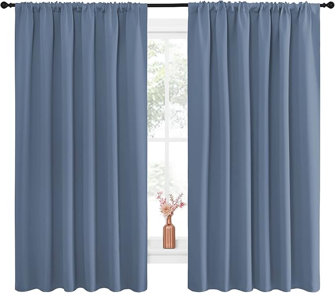 NICETOWN Blackout Curtains for Bedroom, Blackout Curtain Panels, Window Treatment Energy Saving Thermal Insulated Solid Rod Pocket Blackout Drapes/Draperies (Stone Blue, 1 Pair, 70 by 63-inch)