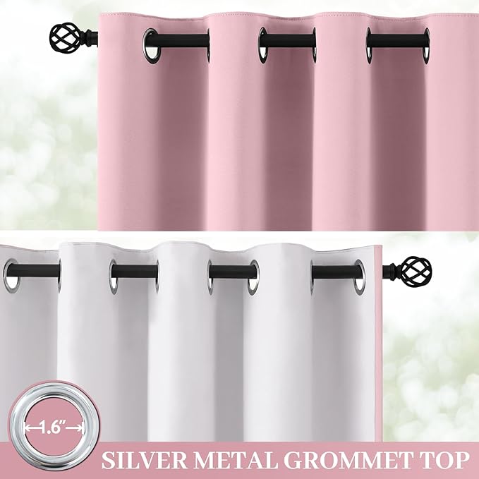Yakamok 100% Blackout Curtain Panels 84 inches Cold and Light Blocking Drapes for Nursery, 2 Thick Layers Thermal Insulated Draperies (2 Pieces, 40 Wide Each Panel, Pink Front with White Backing)