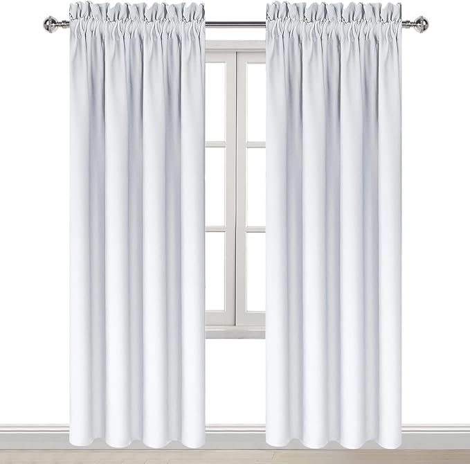 DWCN Blackout Curtains for Bedroom – Thermal Insulated Room Darkening Drapes for Living Room, Greyish White, W 42 x L 84 Inch, Set of 2 Rod Pocket Curtain Panels
