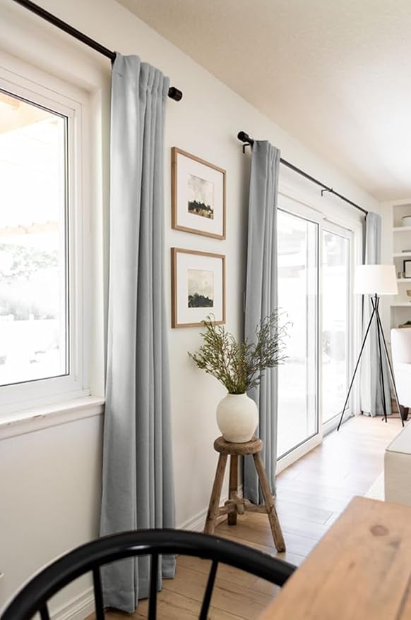 100% Blackout Shield Linen Blackout Curtains for Bedroom 108 Inches Long, Back Tab/Rod Pocket Living Room Drapes, Thermal Insulated Blackout Curtains 2 Panels Set, 50" W x 108" L, Ash Grey