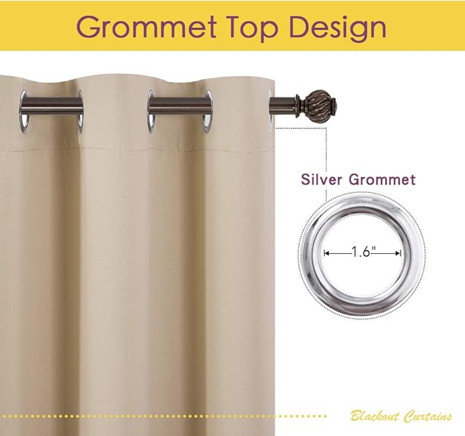NICETOWN Room Darkening Draperies Window Curtain Panels, Thermal Insulated Grommet Room Darkening Curtains for Bedroom (Biscotti Beige, 2 Panels, W60 x L84 -inch)