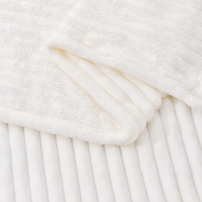 BEDELITE Fleece Blanket King Size – 3D Ribbed Jacquard Soft and Warm Decorative Fuzzy Blankets – Cozy, Fluffy, Plush Lightweight Throw Blankets for Couch, Bed, Sofa(Off White, 108x90 inches)