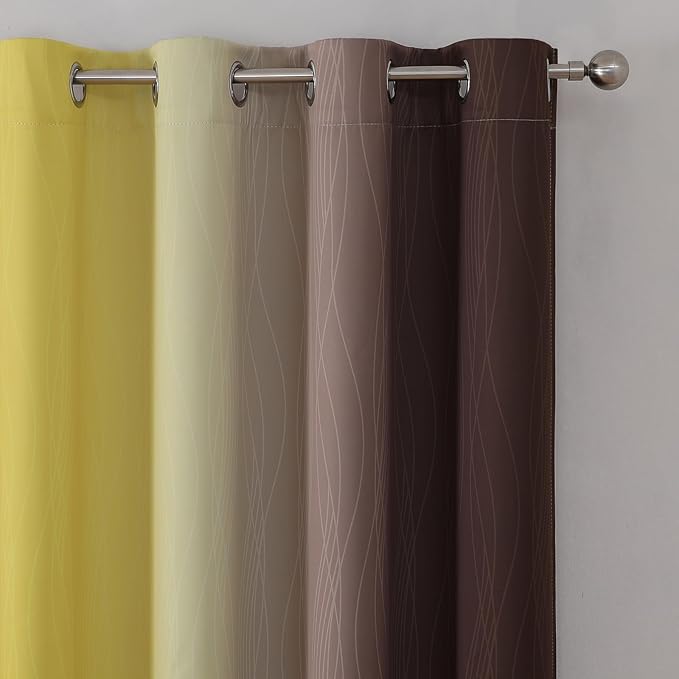 Estelar Textiler Brown and Yellow Blackout Curtains for Kids Room, Full Room Darkening Grommet Ombre Curtains for Bedroom, Thermal Insulated Light Blocking Gradient Drapes, 52Wx63L, 2 Panels