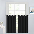 Yakamok Functional Thermal Insulated Eyelet Top Room Darkening Curtain Panels, Energy Efficient Kitchen Grommet Top Curtains for Short Window/Basement (52W by 36L, Black, 2 Panels)