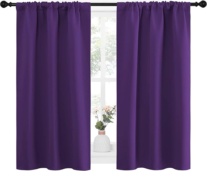 NICETOWN Kitchen Curtains Blackout Drapes & Curtains, Energy Smart Window Treatment Curtain Panels for Bedroom (Royal Purple, 34 in x 45 in (W x L), Set of 2)