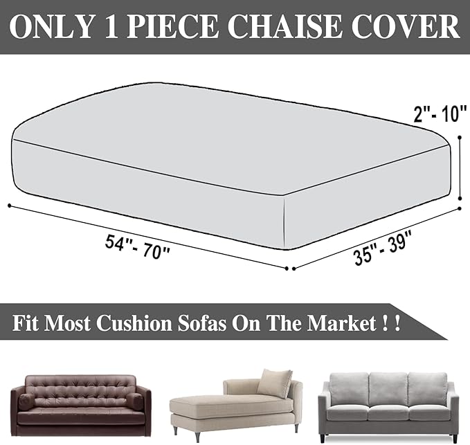 Couch Cushion Cover Chaise Lounge Cover Washable Separate Seat Chaise Couch Cover Stretch Sectional Sofa Slipcover(1 Piece for Chaise or Sofa 3-Seater, Light Grey)