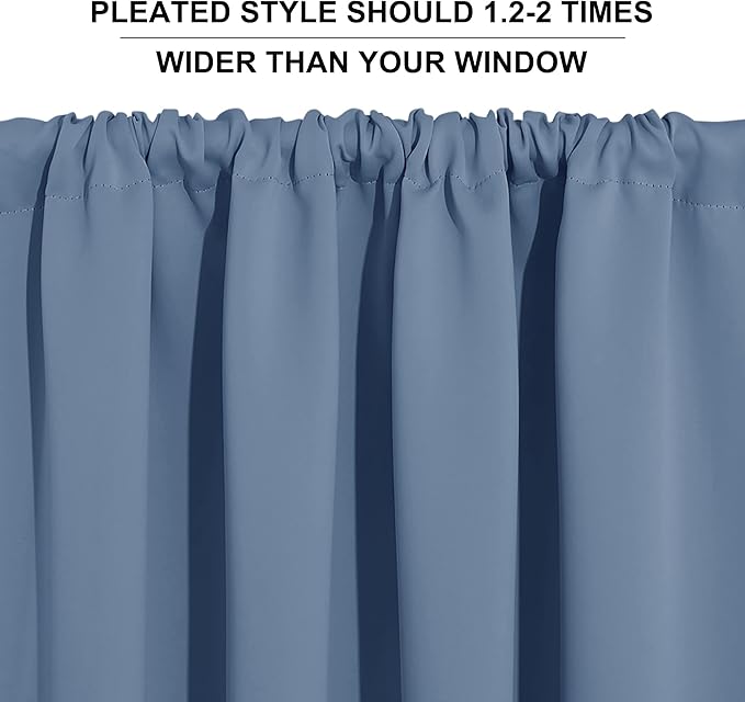 RYB HOME Short Blackout Curtains for Bedroom, Room Darkening Insulated Summer Heat Light UV Blocking Energy Saving Drapes for Nursery, Width 34 by Length 45, Stone Blue, Set of 2