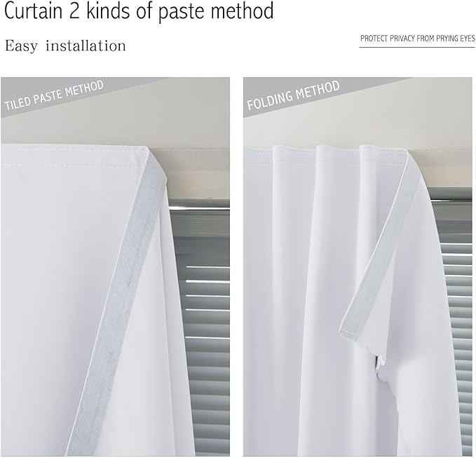 Self Adhesive Curtains Portable Blackout Curtain Simple and Easy to Install Bedroom Window Thermal Lnsulated Kitchen Room Darkening Black Small Drapes, 59" W X 96" L, White, 1 Panel