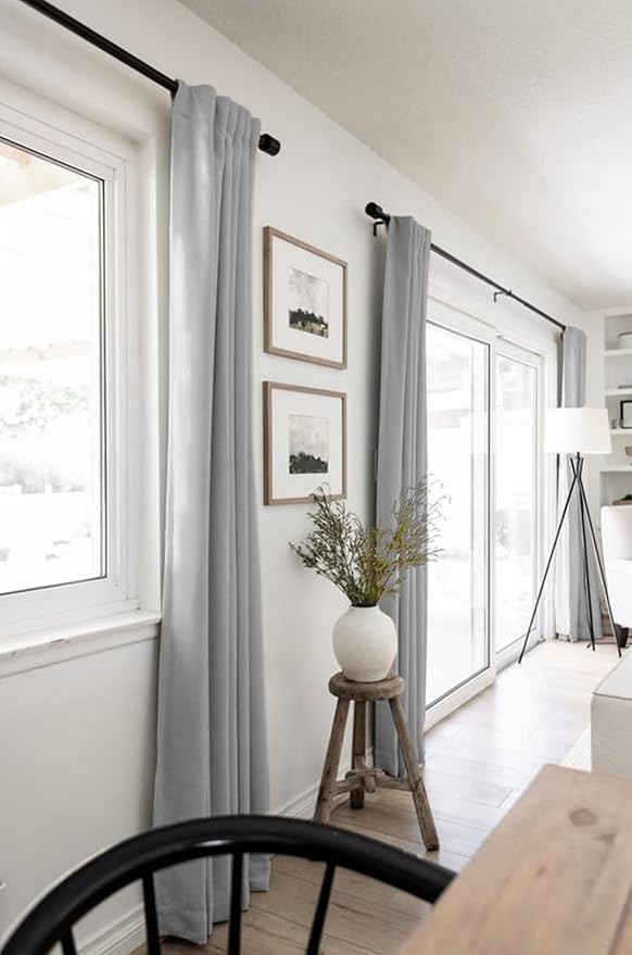 100% Blackout Shield Linen Blackout Curtains for Bedroom 102 Inches Long, Back Tab/Rod Pocket Living Room Drapes, Thermal Insulated Blackout Curtains 2 Panels Set, 50" W x 102" L, Grey