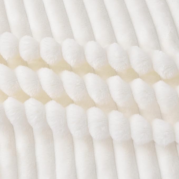 BEDELITE Fleece Throw Blanket for Couch – 3D Ribbed Jacquard Soft and Warm Decorative Fuzzy Blanket – Cozy, Fluffy, Plush Lightweight Off White Throw Blankets for Bed, Sofa, 50x60 inches