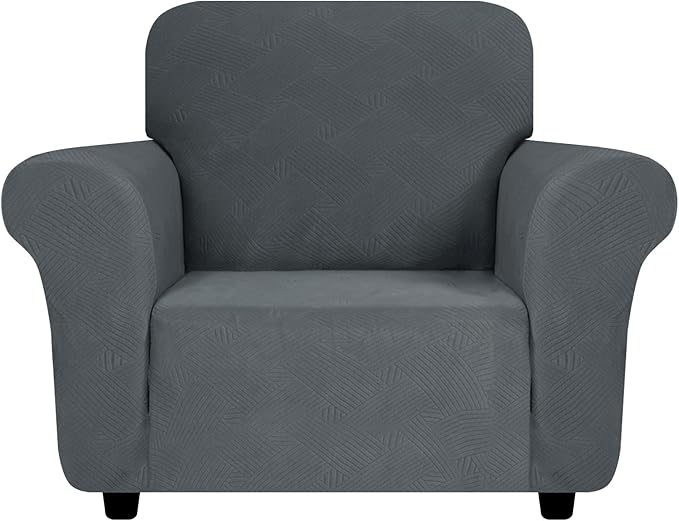 ZNSAYOTX Super Stretch Chair Slipcover (30"-47"), New Striped Sofa Chair Covers for Living Room, Dogs Pet Friendly Anti-Slip Chair Protector Spandex Armchair Slipcovers (Dark Grey, Chair)