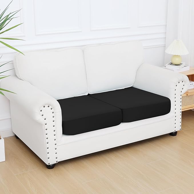 Smiry Printed Couch Cushion Covers, Stretch Soft Couch Covers for Sofa, Washable Non-Slip Sofa Slipcover Furniture Protector for Indoor and Outdoor (2 Pack, Black)