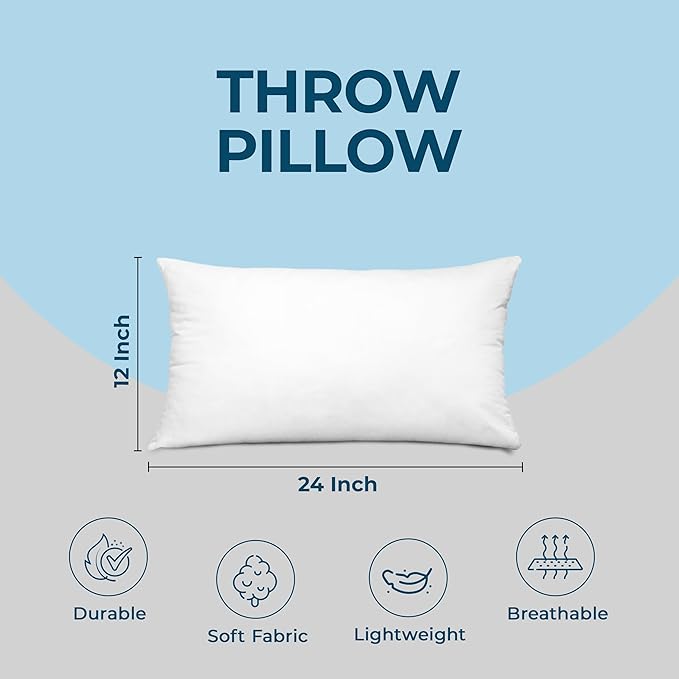 Utopia Bedding Throw Pillows (Set of 4, White) – 12 x 24 Inches Down Alternative Pillows for Bed, Sofa, and Couch - Fluffy Decorative Stuffer Pillow for Indoors & Outdoors