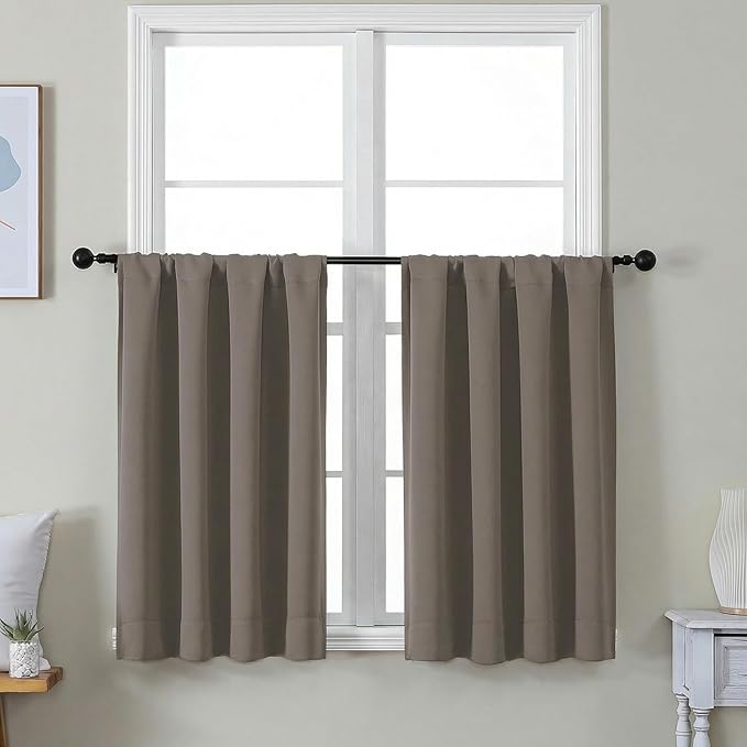 Simplebrand Ava Latte Short 36 Inches Blackout Curtain 2 Panels Set, Half Window Rod Pocket Privacy Curtain Tiers for Kitchen, Curtains Blackout for Bathroom Shades, W40 x L36 Inch, Latte
