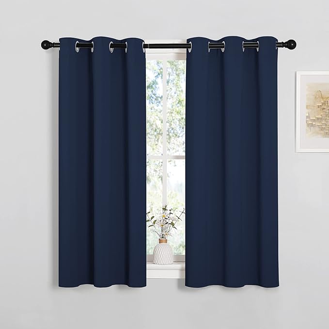 NICETOWN Blackout Draperies Curtains, All Season Thermal Insulated Solid Grommet Top Blackout Curtains/Drapes for Kid's Room (Navy, 1 Pair, 34 x 45 inches)