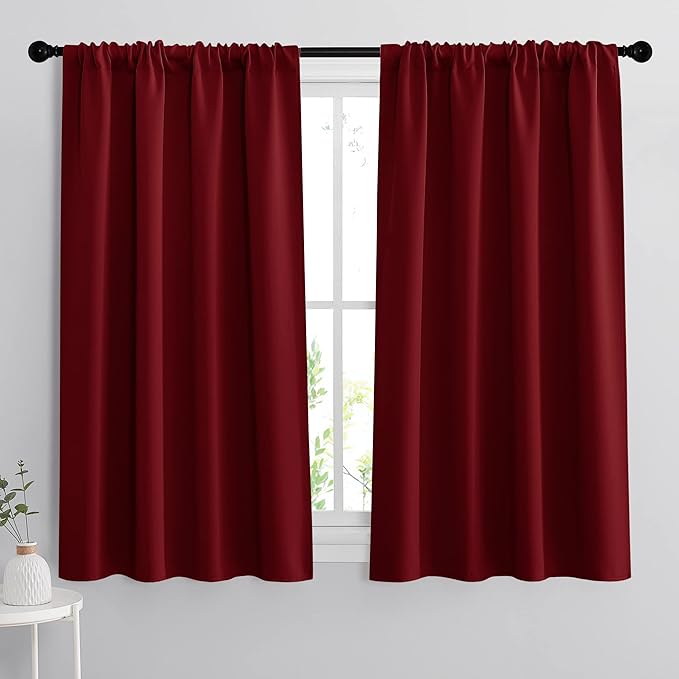 RYB HOME Extra Wide Blackout Curtains for Bedroom Living Room 63 inches Long, Thermal Insulated Privacy Drapes for Nursery Home Theater Dining Room, Width 62 by Length 63, Burgundy Red, 2 Panels