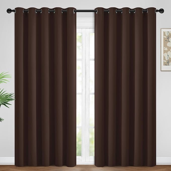 Yakamok Blackout Curtains Room Darkening Thermal Insulated Window Panels,Solid Grommet Top Drapes for Bedroom/Living Room(62Wx96L, Chocolate Brown, 2 Panels)