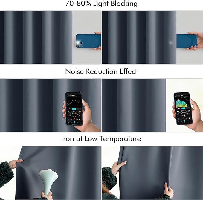 MIULEE Stone Blue Back Tab Blackout Curtains 90 Inches Long 2 Panels Set for Living Room Bedroom Privacy, Rod Pocket/Pinch Pleat Thermal Insulated Room Darkening Pleated Light Blocking Drapes