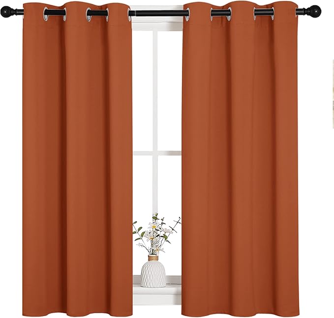 NICETOWN Window Curtains Blackout Drapes, Thermal Insulated Christmas Decorative Blackout Curtains/Draperies for Laundry Room (One Pair, 34 by 45-inch, Burnt Orange)