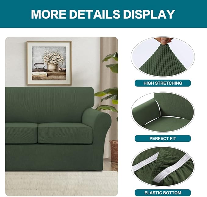 Turquoize 4 Piece Sofa Covers for 3 Cushion Couch Sofa Slipcover Soft Couch Cover for Dogs-Washable Sofa Furniture Covers with 3 Individual Large Cushion Covers (XL Sofa, Bronze Green)