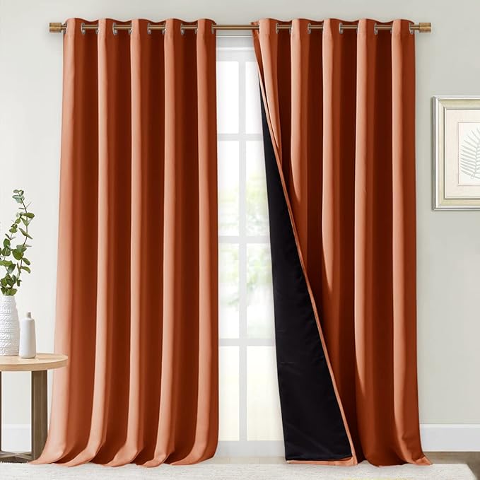 NICETOWN Full Shading Curtains for Windows, Super Heavy-Duty Black Lined Blackout Curtains for Bedroom, Privacy Assured Window Treatment (Burnt Orange, Pack of 2, 70 inches W x 95 inches L)
