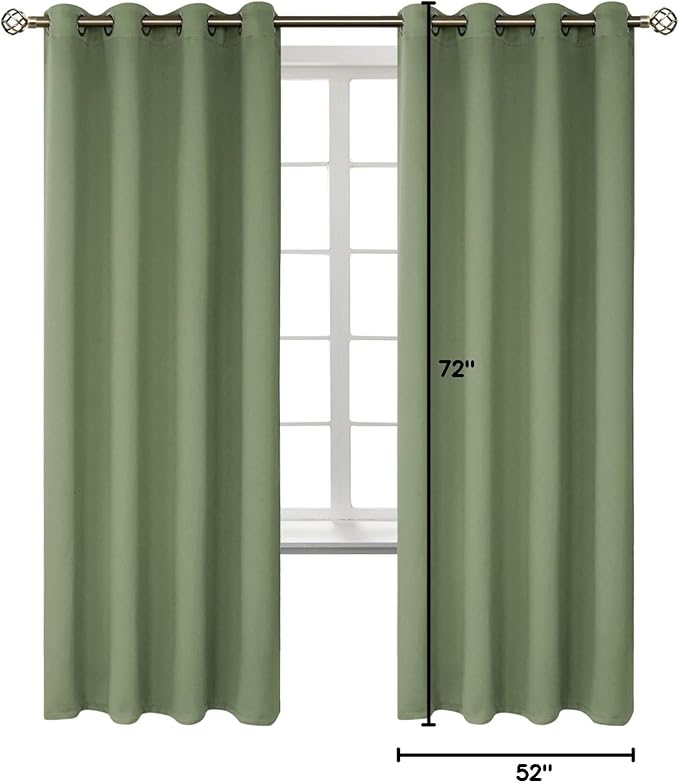 BGment Room Darkening Curtains 72 Inches Long - Grommet Thermal Insulated Drapes Window Treatment Curtains for Bedroom, 2 Panels, 52 x 72 Inch, Grass Green