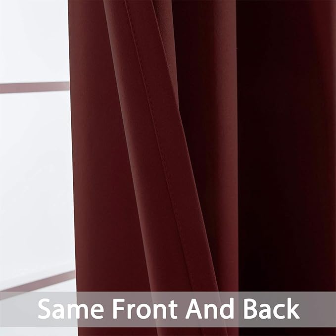 Yakamok Room Darkening Curtains 63 Inches Long Blackout Curtains Thermal Insulated Drapes with Grommets Top Window Treament Curtain for Bedroom Living Room 52 x 63 inch, Burgundy Red, 2 Panels Set