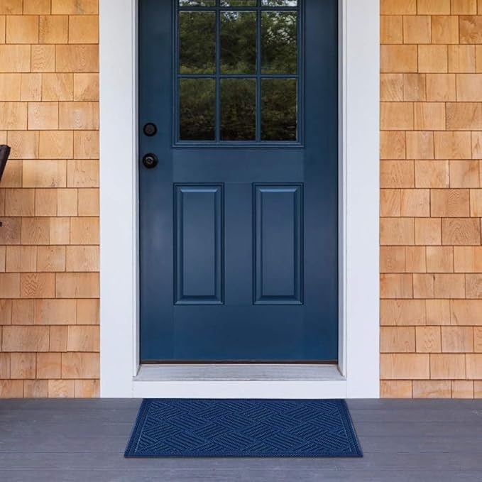 Mibao Front Door Mat, Dirt Trapper Welcome Mat for Outdoor Indoor, Non-Slip Waterproof Doormat, Durable Low Profile Entry Rug for Back Door Outside Patio Porch, 5'2" x 3' (Rectangular), Blue