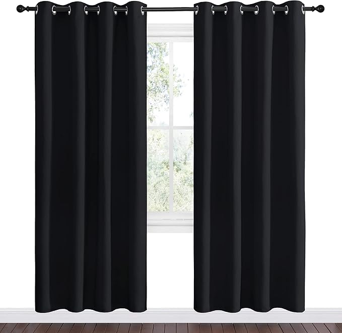 NICETOWN Blackout Curtain Panels 78 inches - Light Reducing Thermal Insulated Solid Grommet Blackout Curtains/Panels/Drapes for Living Room (Set of 2, 55 inches by 78 Inch, Black)