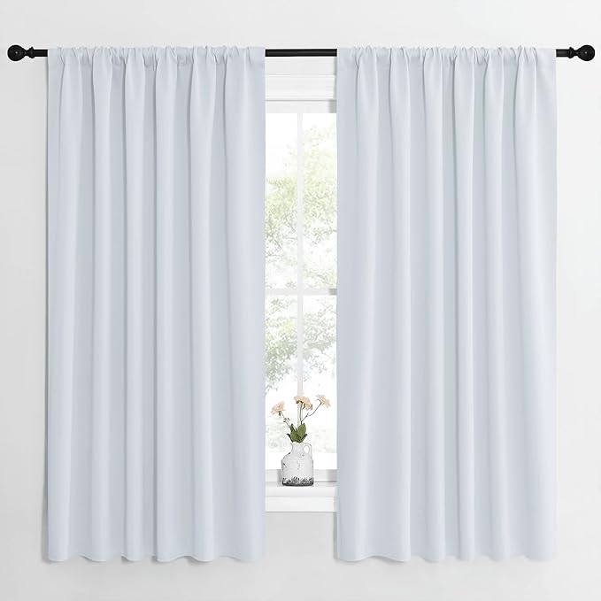 NICETOWN Bedroom Window Curtain Panels - Window Treatment Thermal Insulated Rod Pocket Room Darkening Curtains/Drapes for Patio Door (Greyish White, 2 Panels, 62 in x 63 in (W x L))