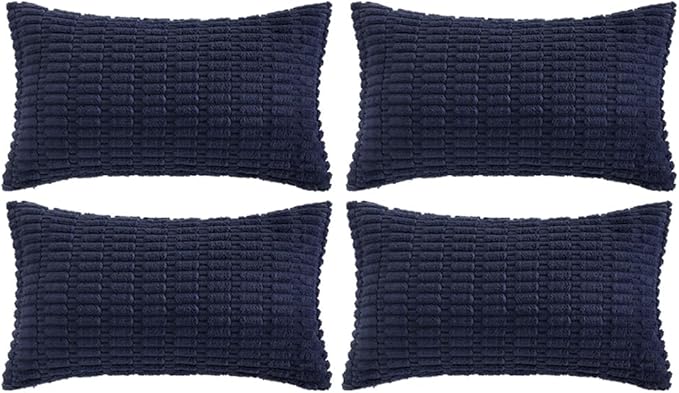 Fancy Homi 4 Packs Navy Blue Decorative Throw Pillow Covers 12x20 Inch for Living Room Couch Bed Sofa, Rustic Modern Farmhouse Boho Home Decor, Soft Plush Corduroy Cute Square Cushion Case 30x50 cm