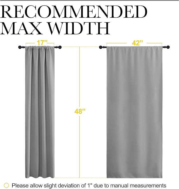 NICETOWN Window Curtains for Bedroom - Home Decoration Thermal Insulated Rod Pocket Blackout Blinds & Drapes for Small Windows (Silver Grey, 2 Panels, W42 x L48 -Inch)